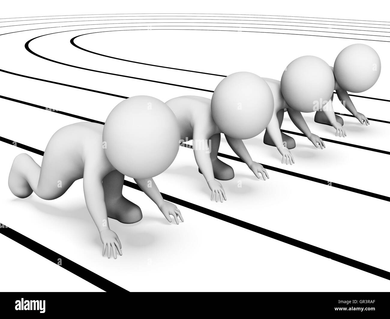 Characters Race Showing Runner Sprinting And Run 3d Rendering Stock Photo