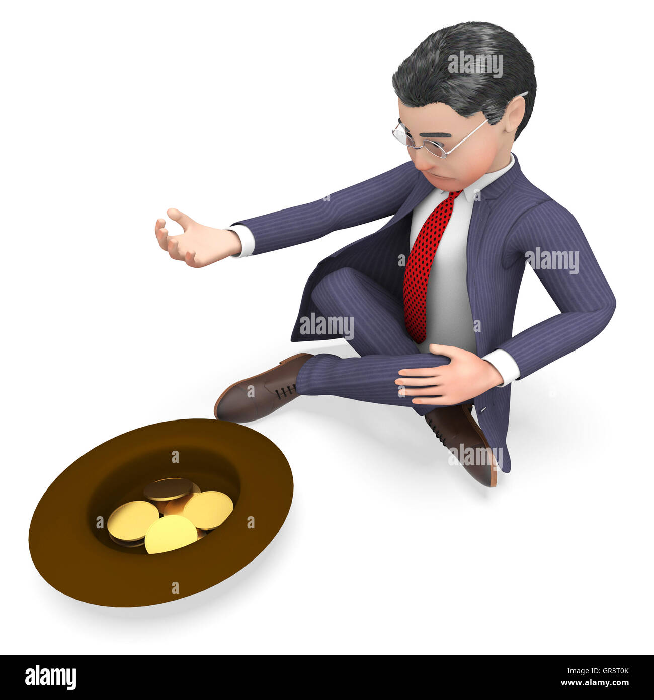 Businessman Coins Representing Homeless Profit And Starvation 3d Rendering Stock Photo