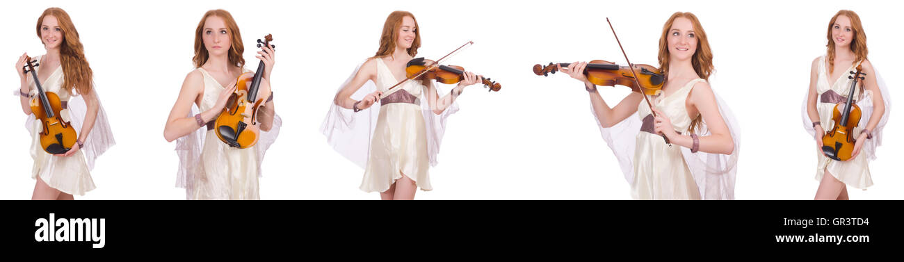 Woman with violin isolated on white Stock Photo - Alamy