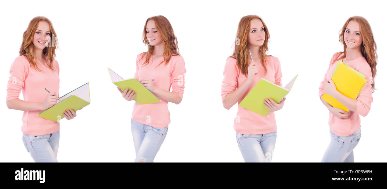 Young student with notebooks isolated on white Stock Photo - Alamy