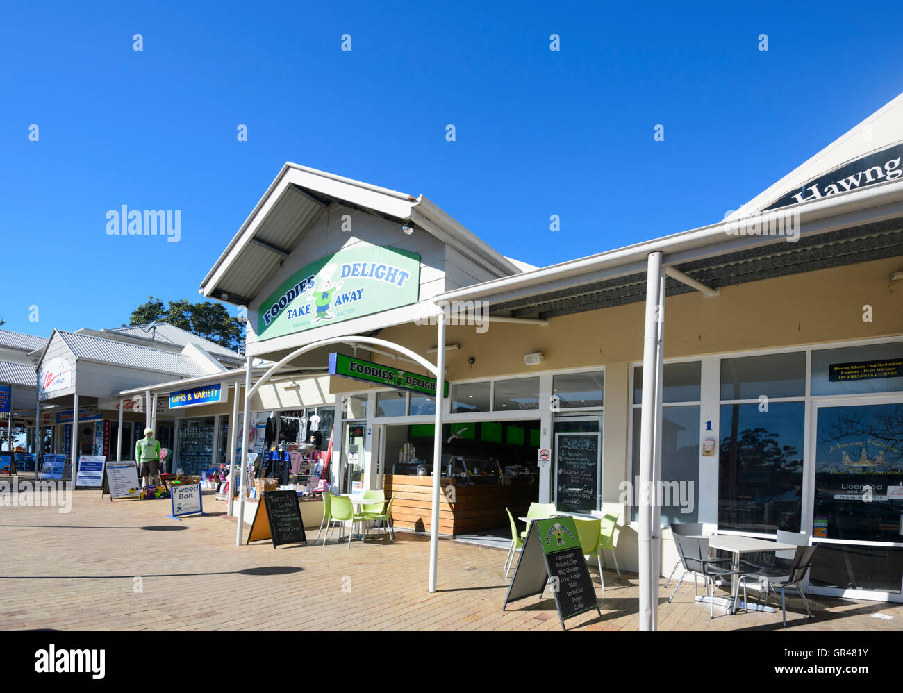 Shops in Huskisson main street, Jervis Bay, New South Wales, NSW