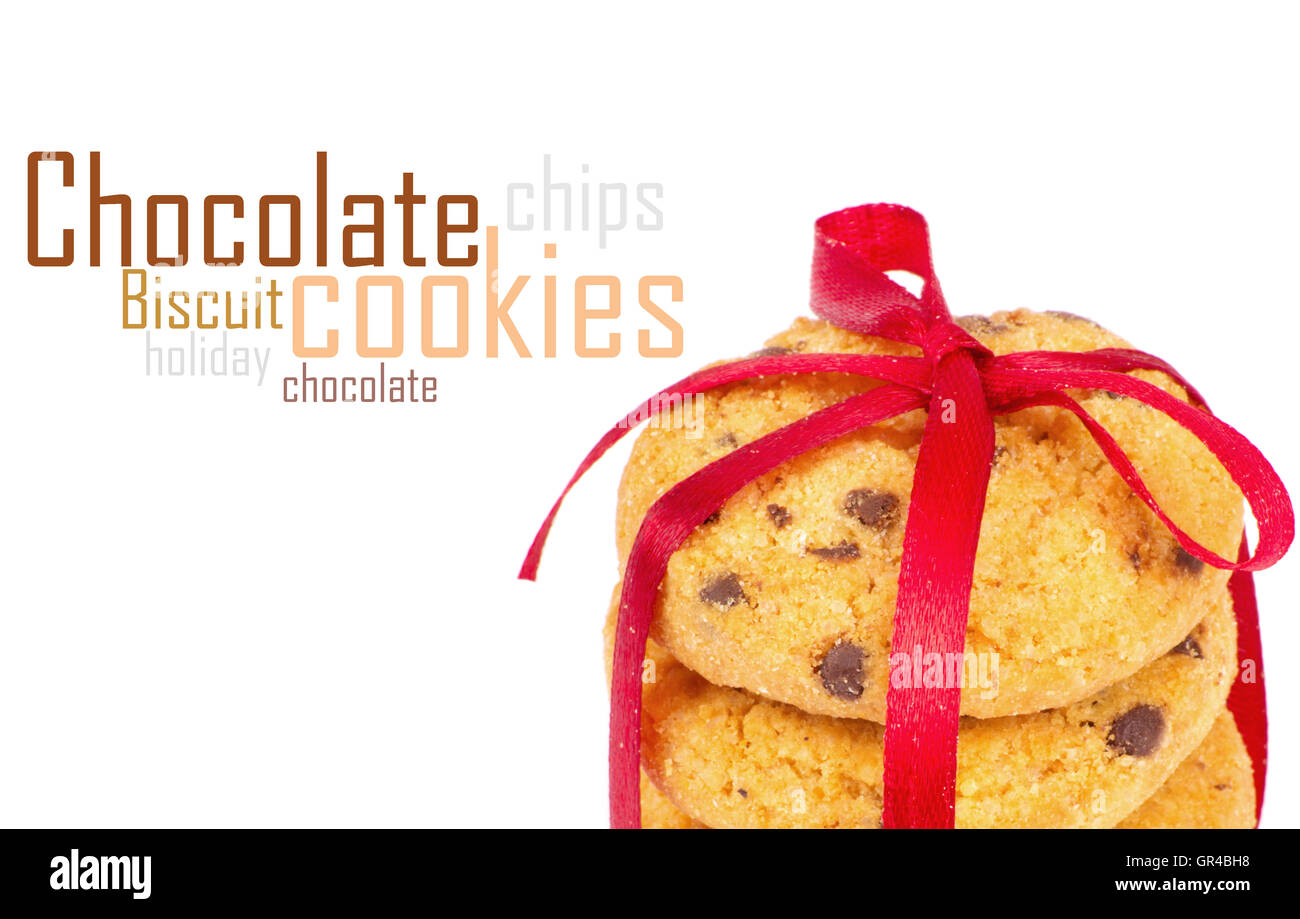 Chocolate chips cookies with red ribbon Stock Photo - Alamy