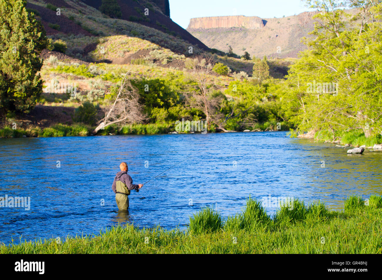 Fly Fishing Deschutes River Stock Photo Alamy