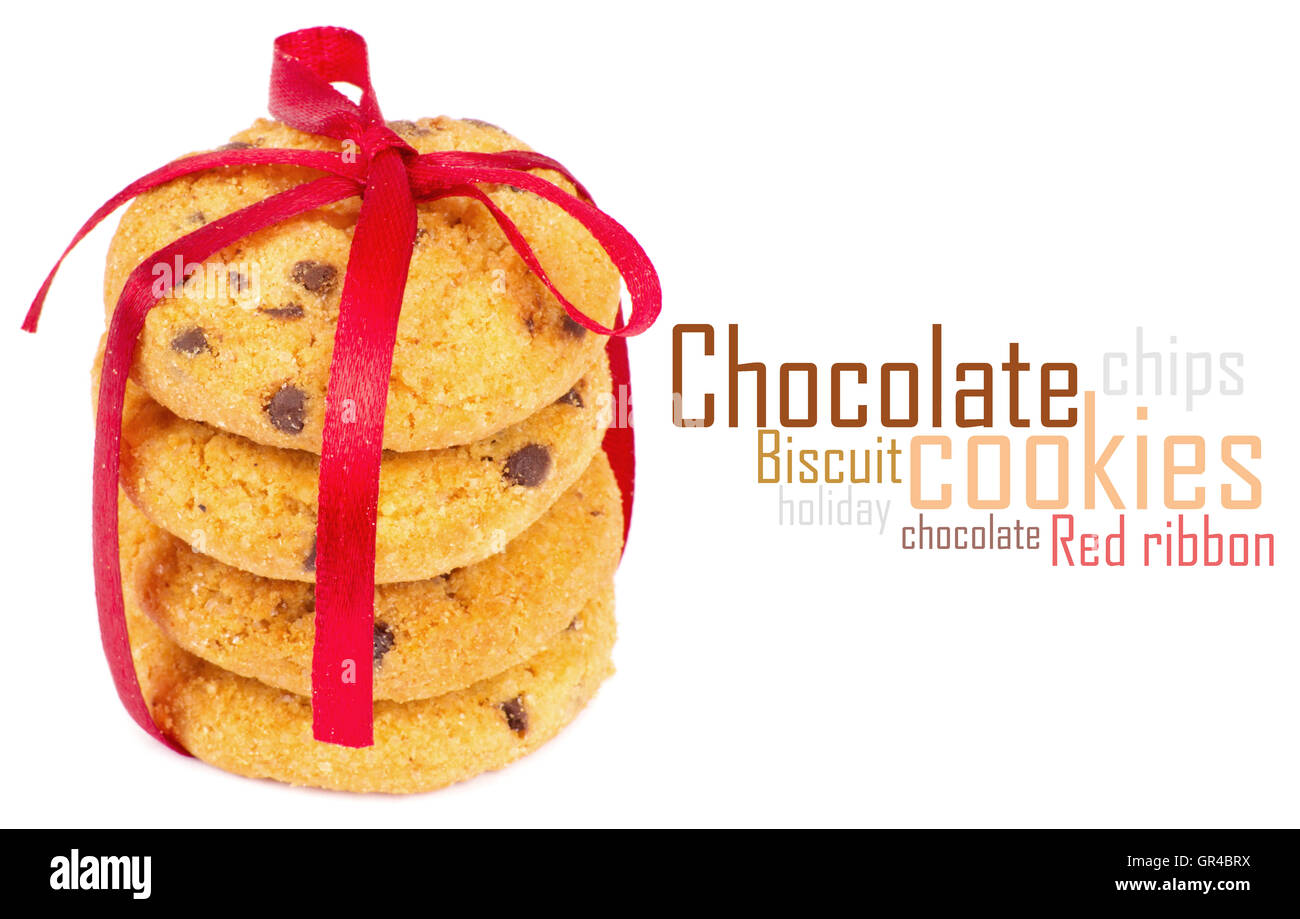 Chocolate chips cookies with red ribbon Stock Photo - Alamy
