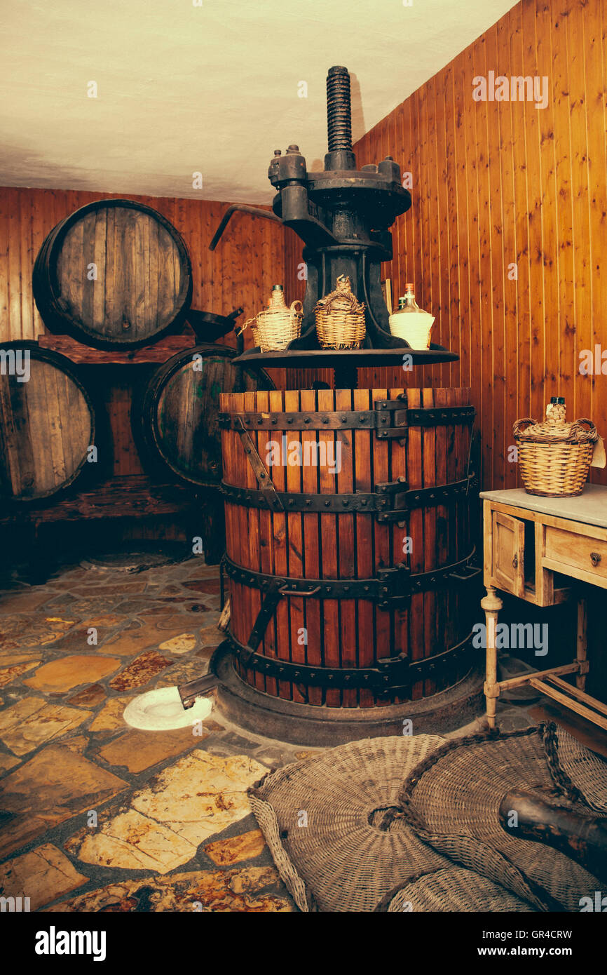 Vintage Wooden Wine Press Stock Photo - Alamy