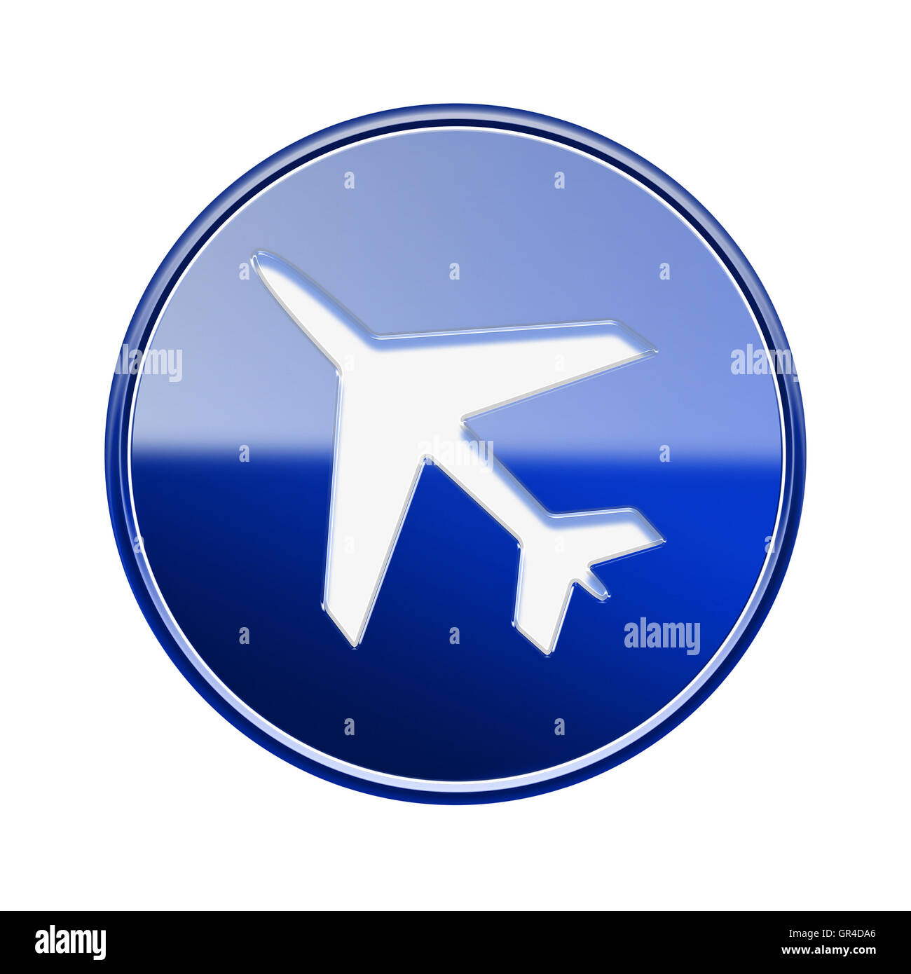 Airplane icon glossy blue, isolated on white background Stock Photo