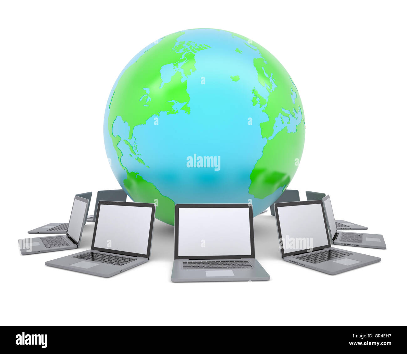 Computer On Earth Laptops around the planet earth Stock Photo - Alamy