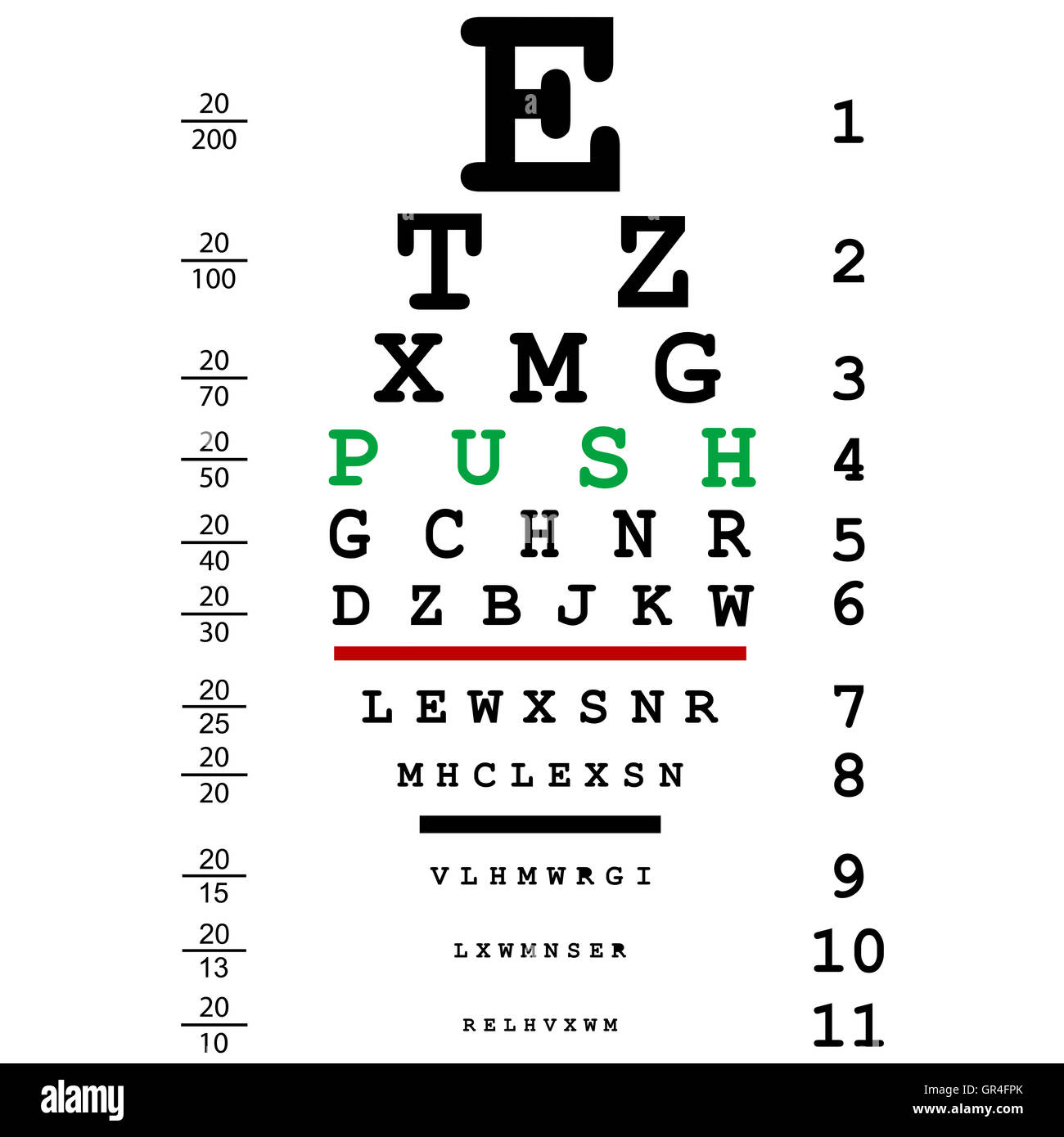 Optical eye test with push message Stock Photo