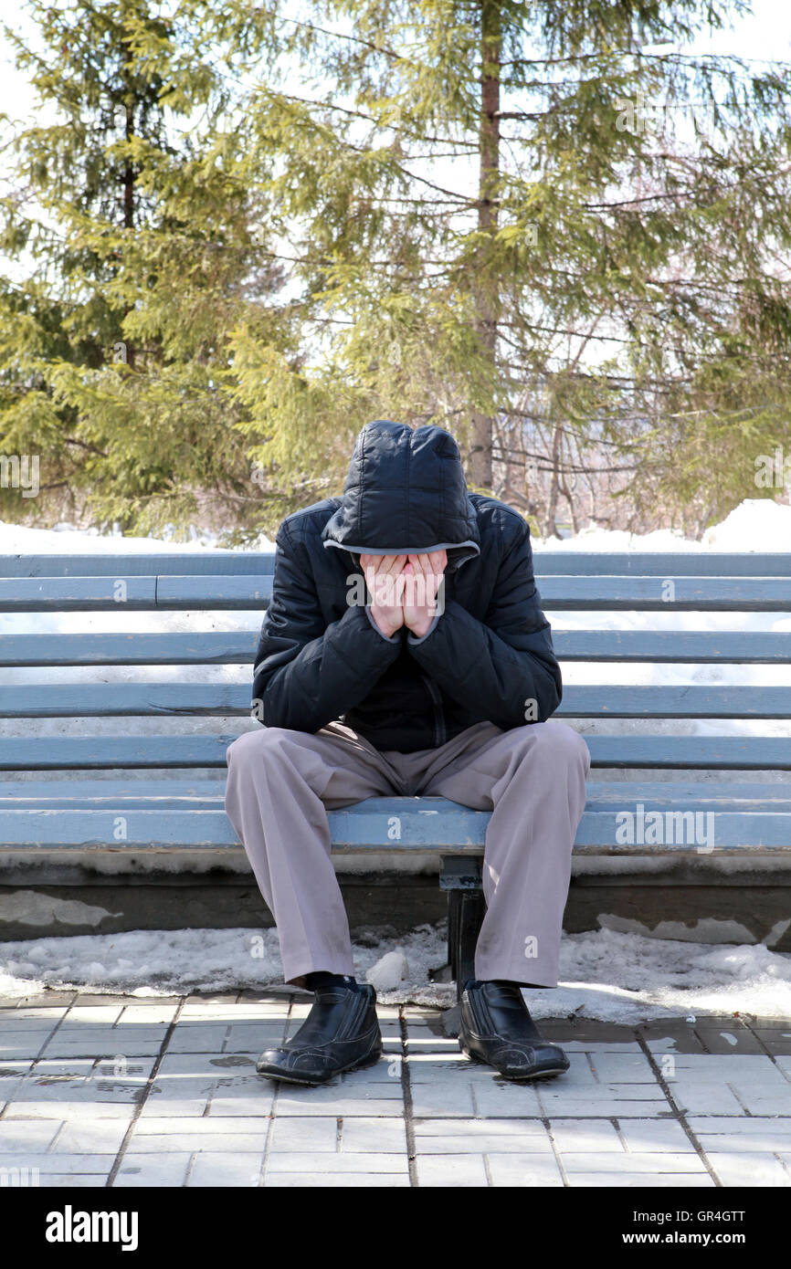 Sad Man on the Bench Stock Photo - Alamy