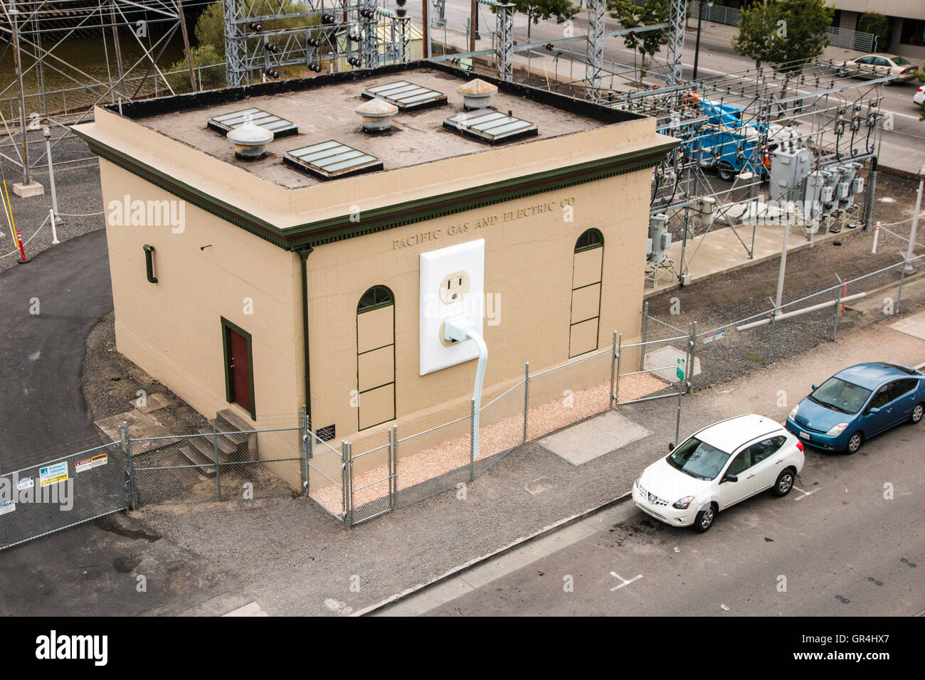 Pacific Gas and Electric power station in Petaluma, California Stock