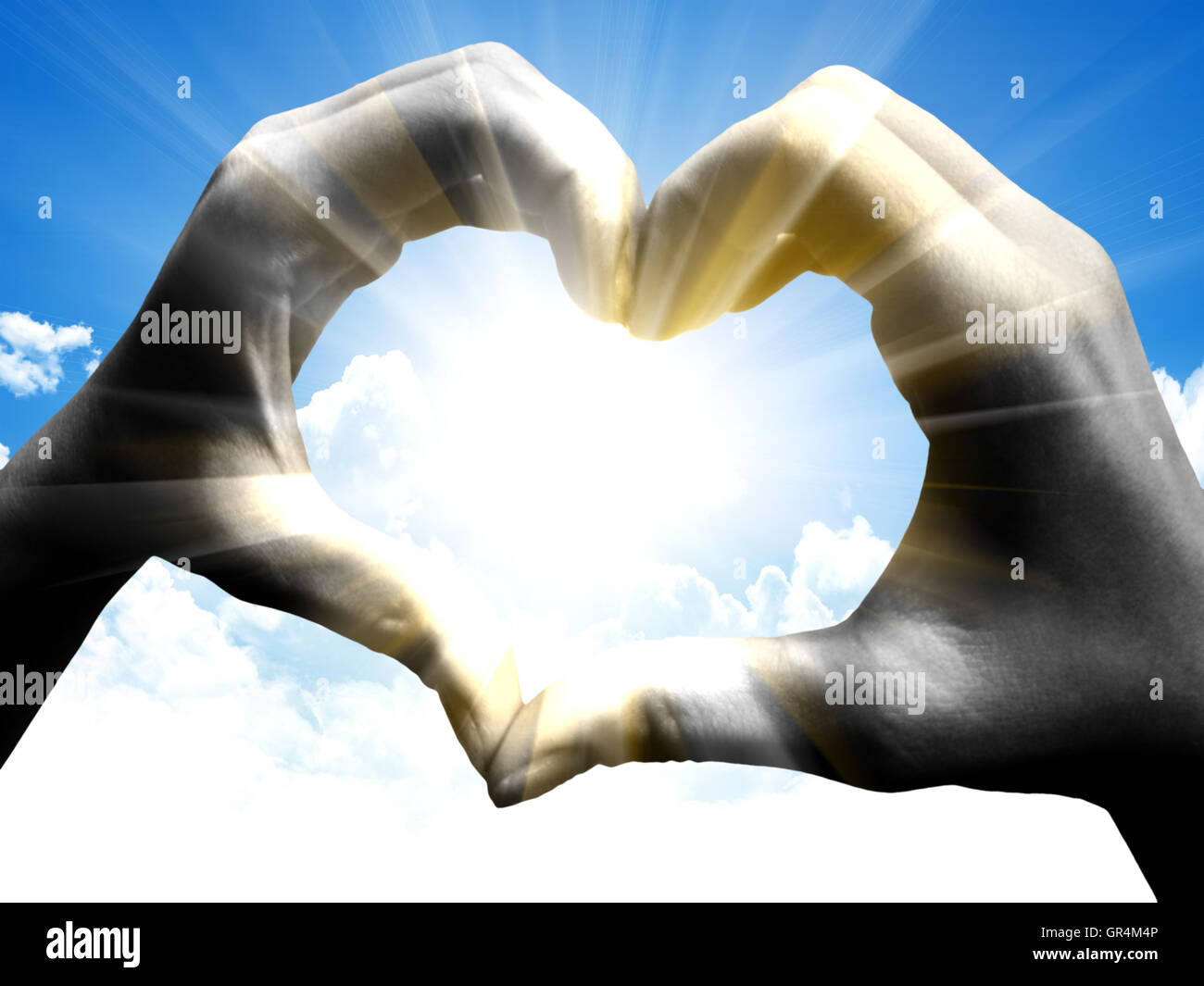 love shape hand silhouette in sky Stock Photo - Alamy