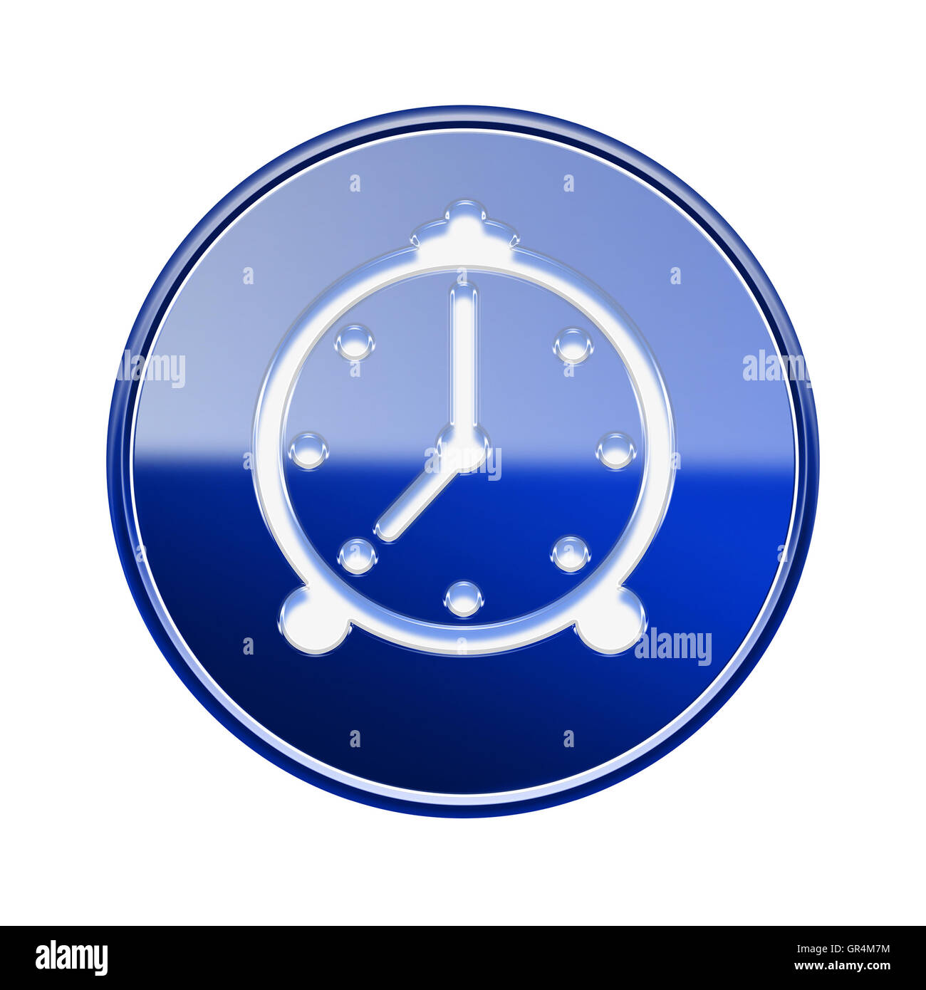alarm clock icon glossy blue, isolated on white background Stock Photo