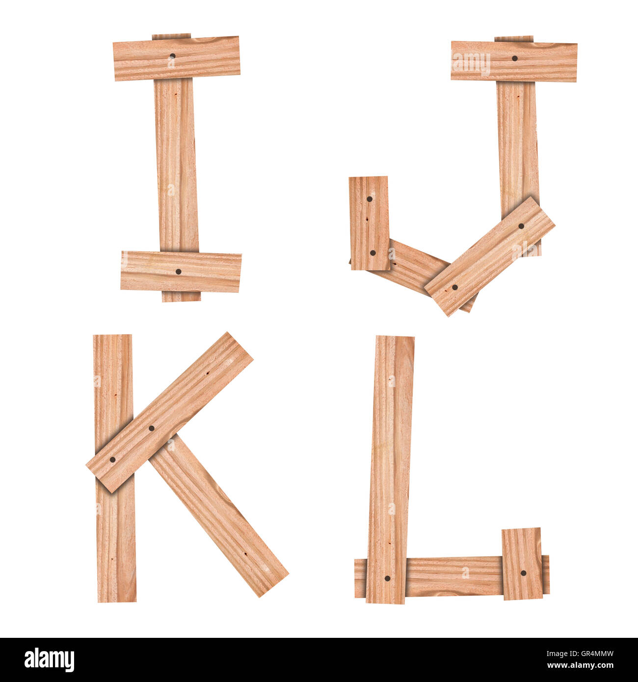 alphabet Letter I,J,K,L from wood board with clipping path Stock Photo