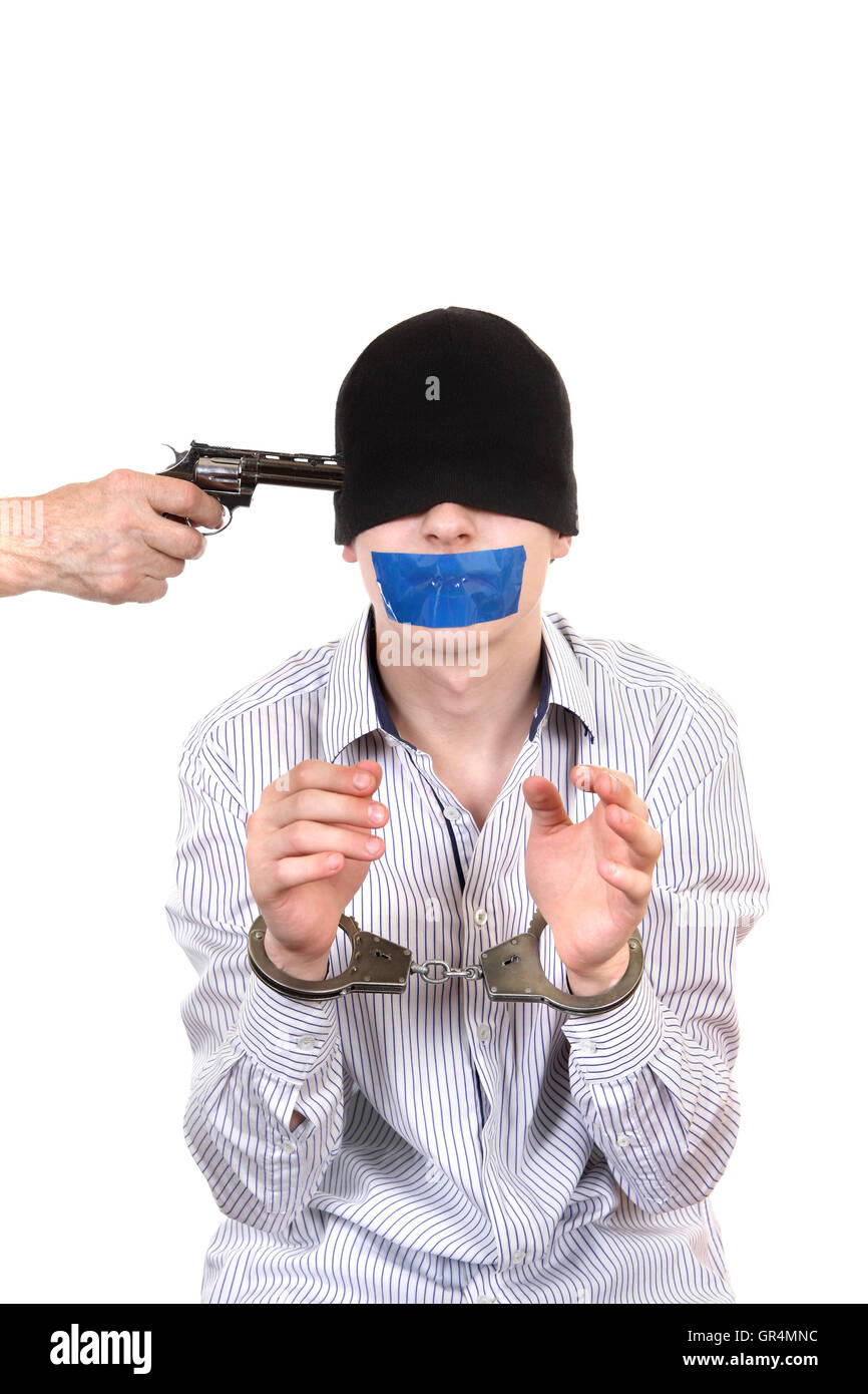 Hostage in Handcuffs Stock Photo
