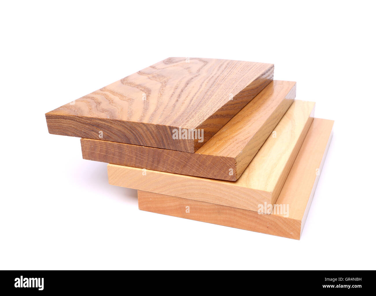 Four boards (acacia, oak, elm, lime) Stock Photo