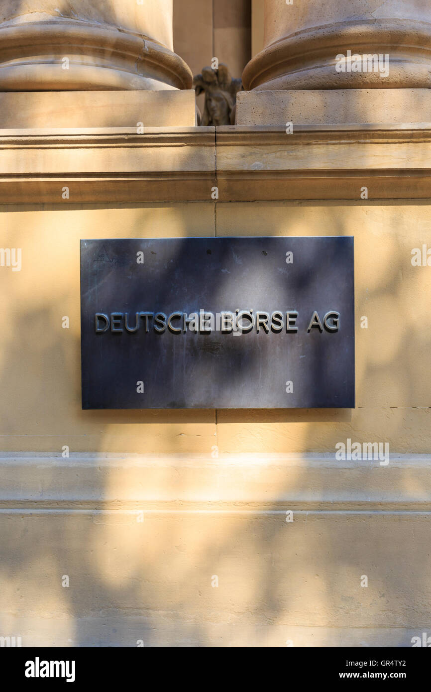 Deutsche Börse AG sign outside the German Stock Exchange Building, Frankfurt, Germany Stock Photo