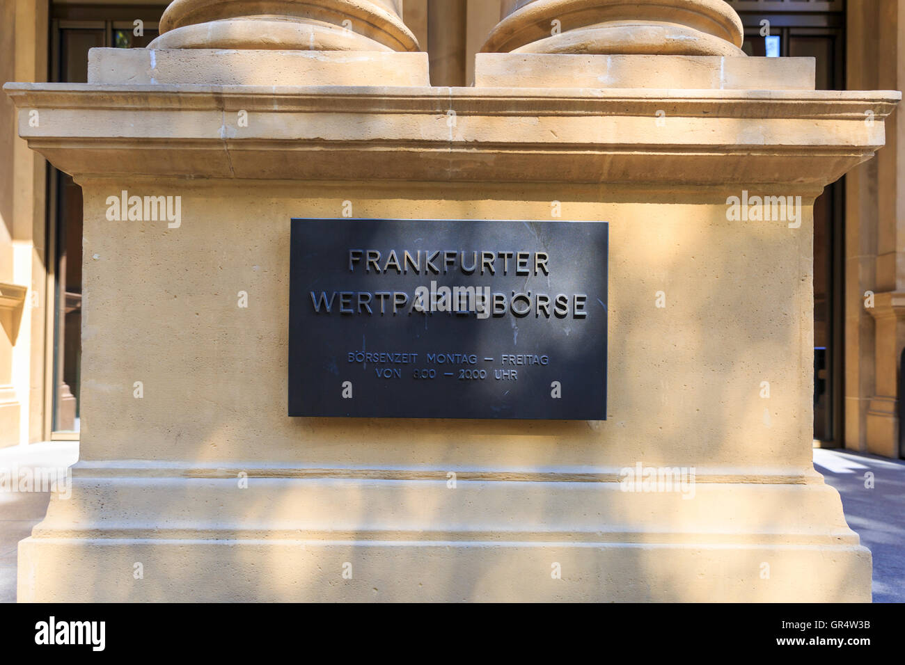 Frankfurter Wertpapierbörse sign outside the German Stock Exchange Building, Frankfurt, Germany Stock Photo