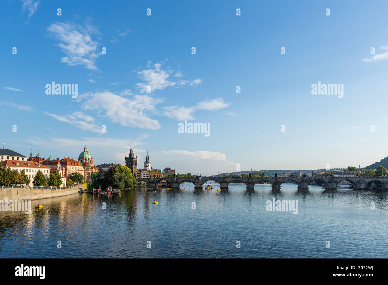 The Charles Bridge over the Vltava river in Prague, Czech Republic Stock Photo