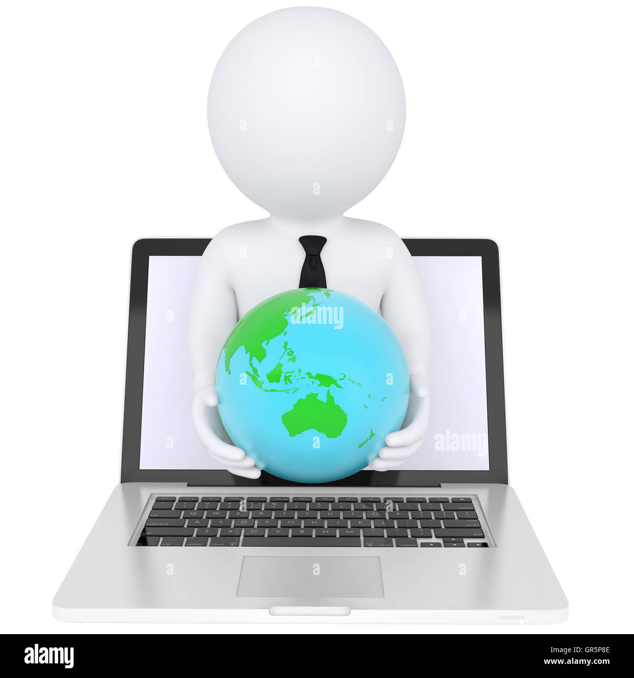 3d white man from the computer holding the Earth Stock Photo - Alamy