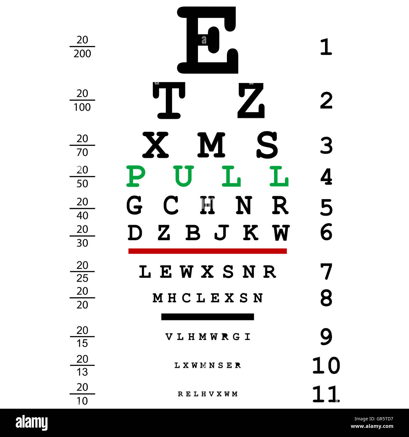 Optical eye test with pull message Stock Photo