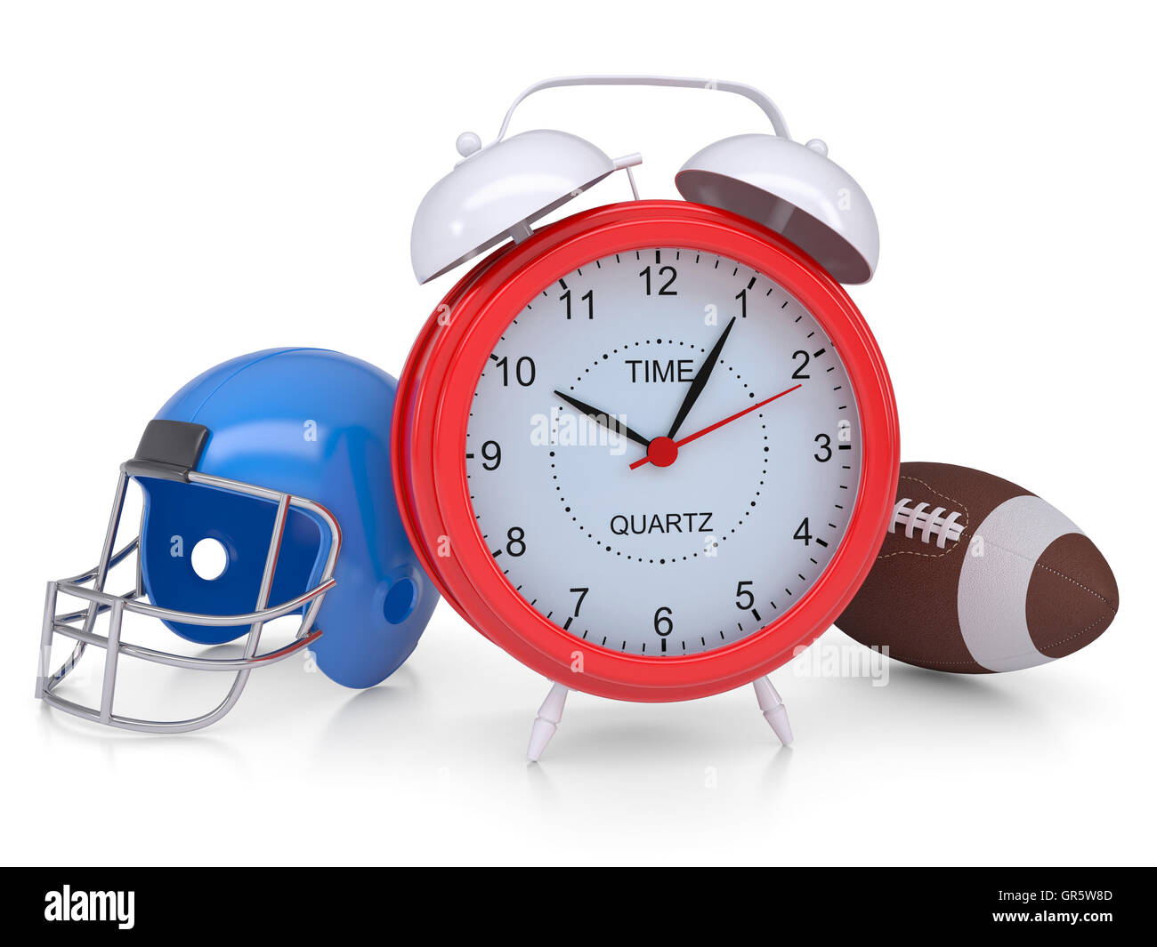 Alarm clock, football helmet and ball Stock Photo Alamy