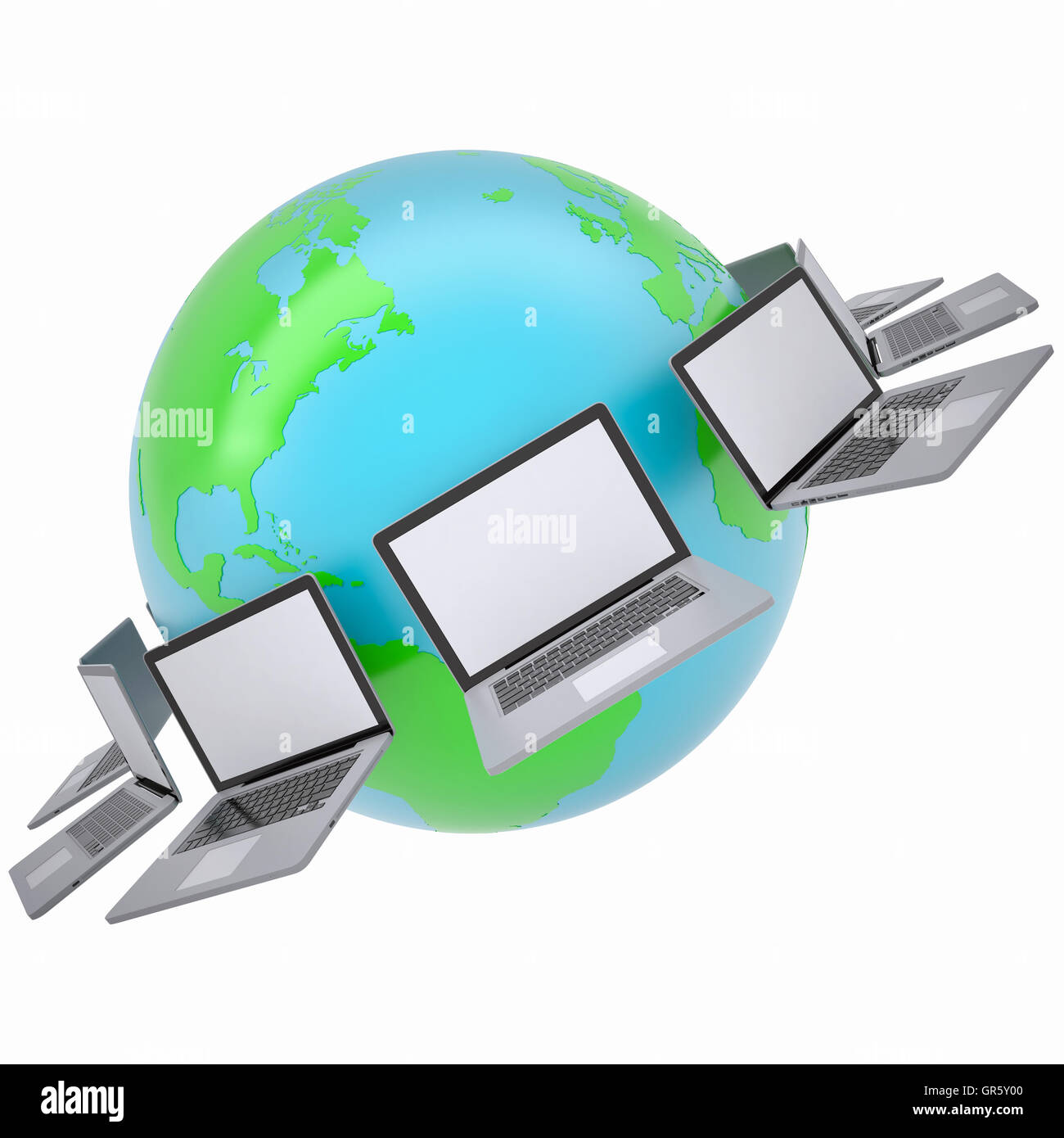 Computer On Earth Laptops around the planet earth Stock Photo - Alamy
