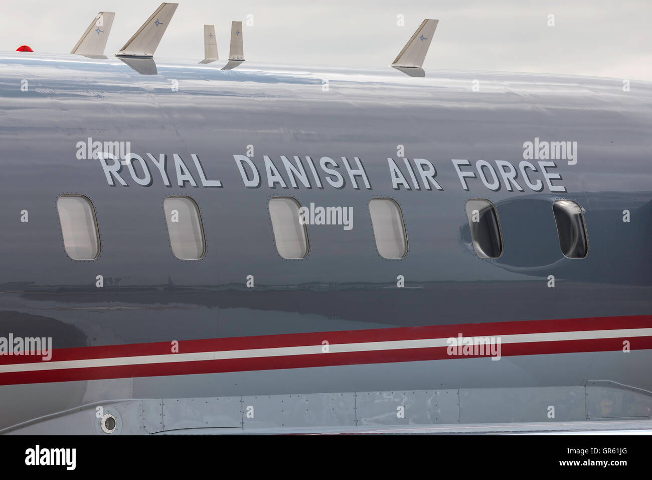 Royal Danish Air Force Bombardier Challenger 604 (CL-600-2B16) VIP jet at the Royal International Air Tattoo (RIAT) Stock Photo