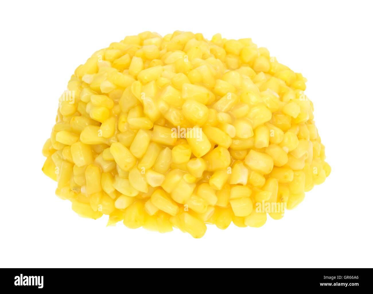 A portion of shoepeg white corn with a butter sauce isolated on a white