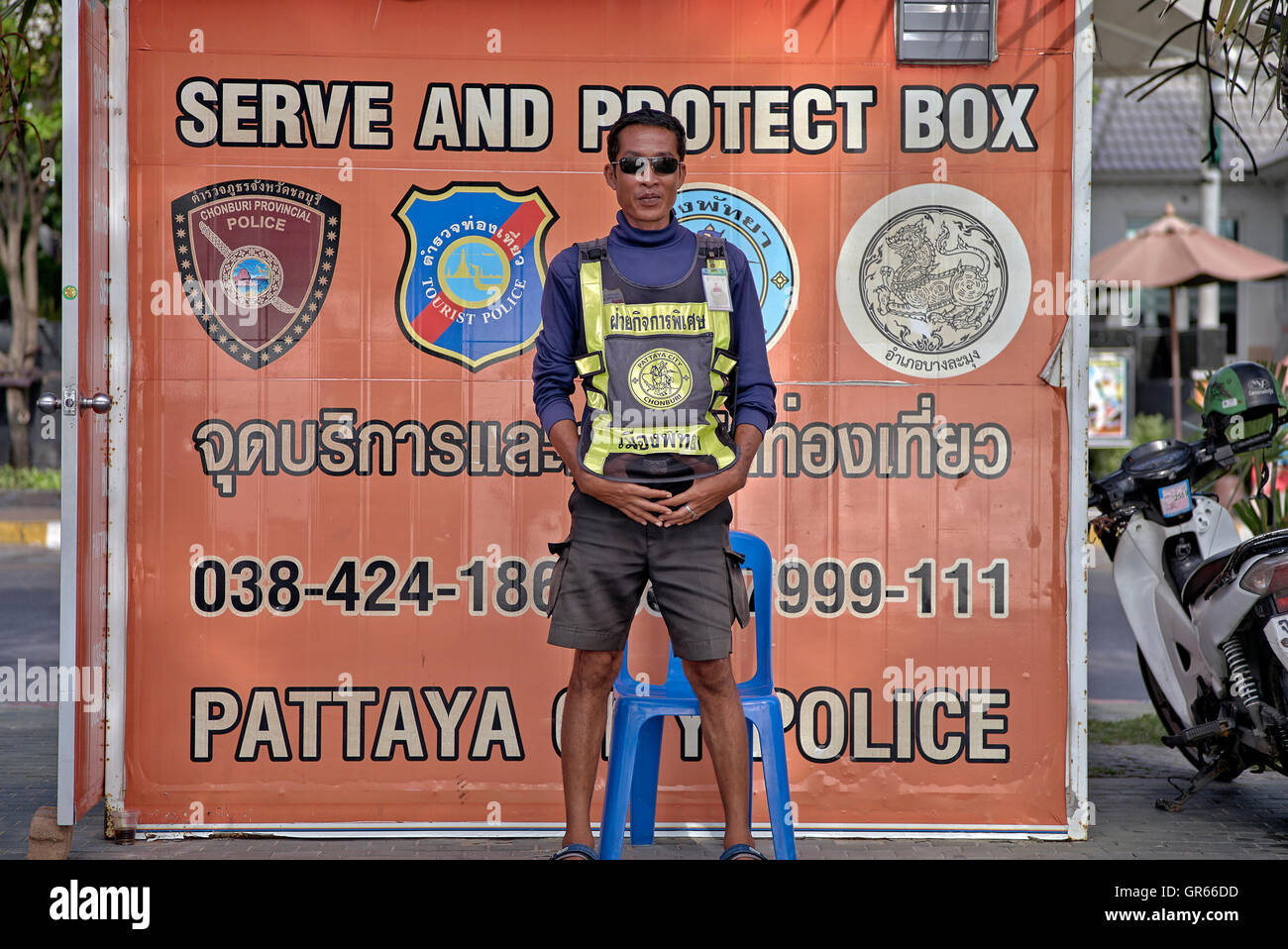 Thailand police officer. Pattaya beach S. E. Asia. Stock Photo