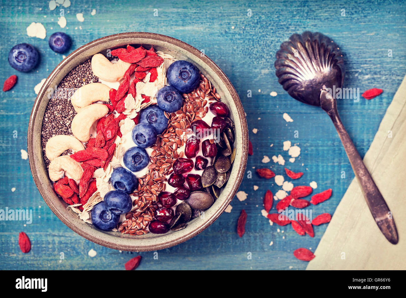 Greek yoghurt with superfoods for healthy breakfast Stock Photo - Alamy