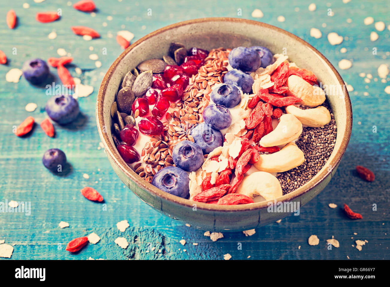 Greek yoghurt with superfoods for healthy breakfast Stock Photo - Alamy