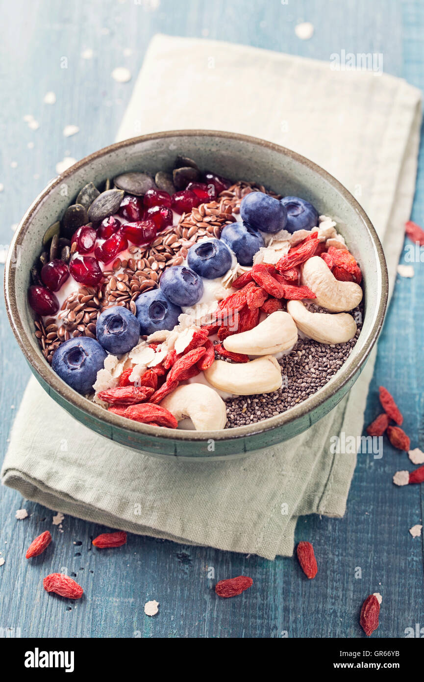 Greek yoghurt with superfoods for healthy breakfast Stock Photo - Alamy