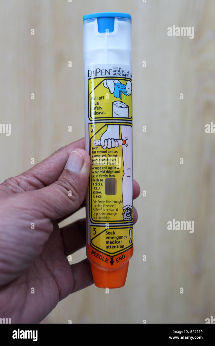 Close up image of adult  EpiPen - Adrenalin injection for Anaphylaxis Stock Photo