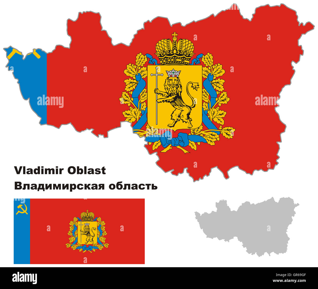 Map of the Russian Federation colored like the Russian flag Stock Vector