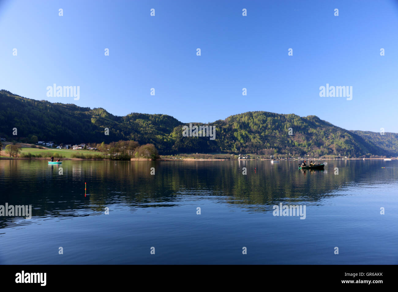 Landscape From A Boat In Austria Carnithia Stock Photo