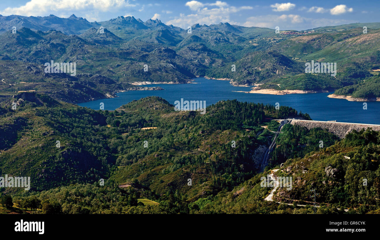 Portugal: Green mountains and blue lake  in the National Park Peneda Geres Stock Photo