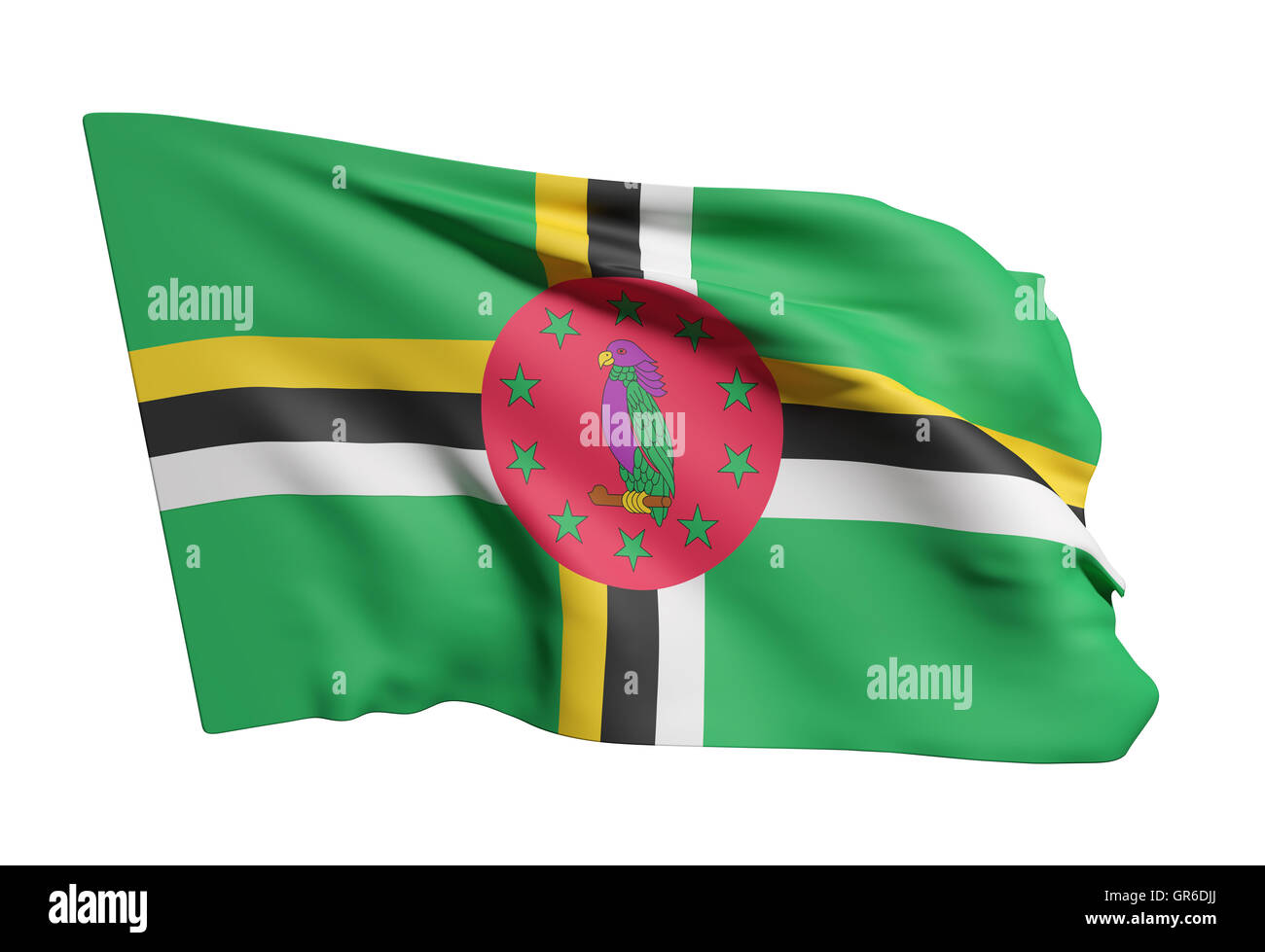 3d rendering of Dominica flag waving on white background Stock Photo ...