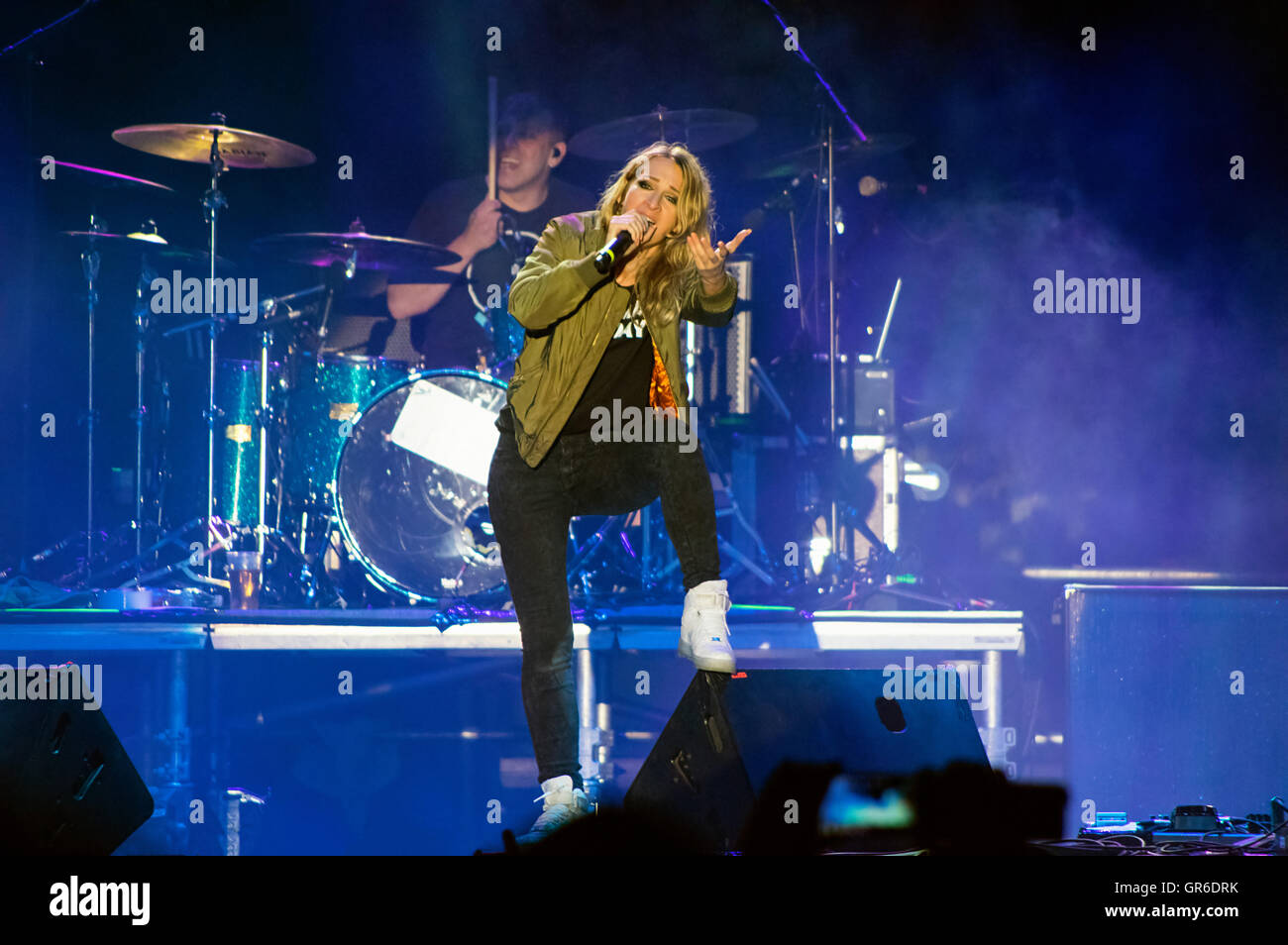 Singer Sandra Nasic  of Guano Apes during performance at outdoor festival FEZEN in Hungary on 6th of August, 2016 Stock Photo