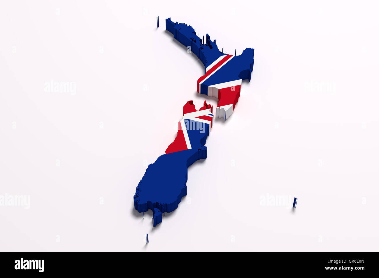 3d rendering of a New Zealand map and flag Stock Photo