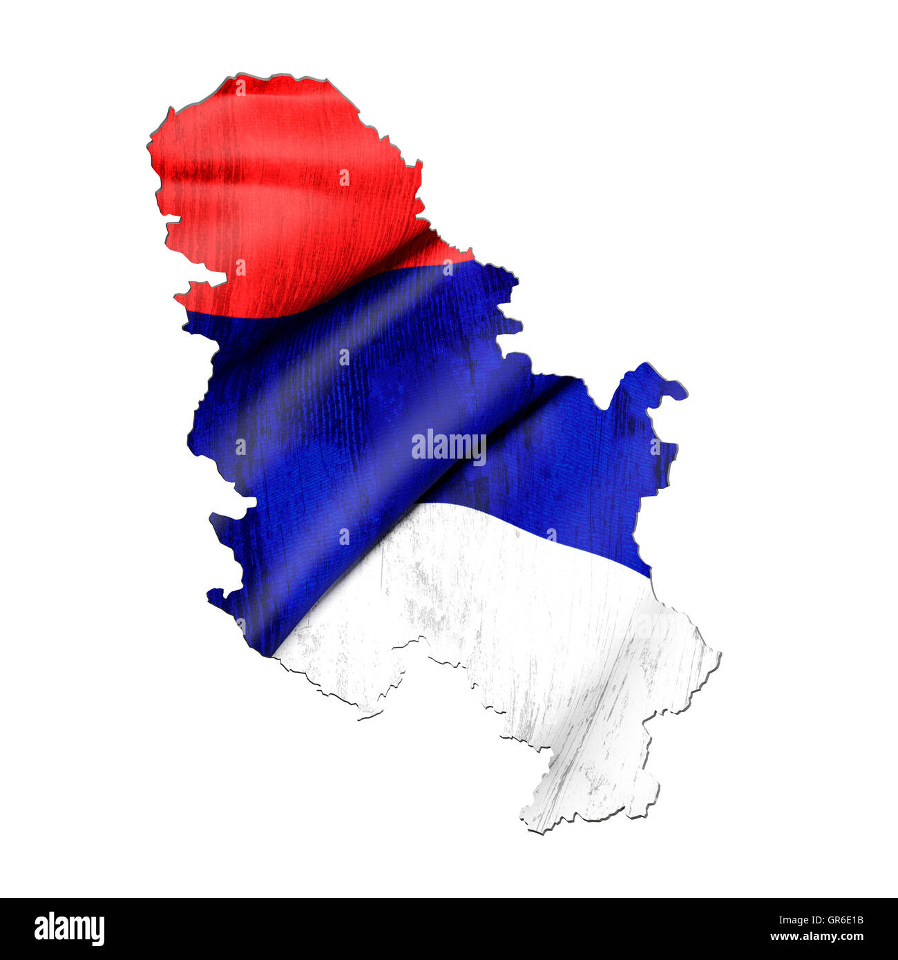 3d rendering of Serbia map and dirty flag on white background. Stock Photo