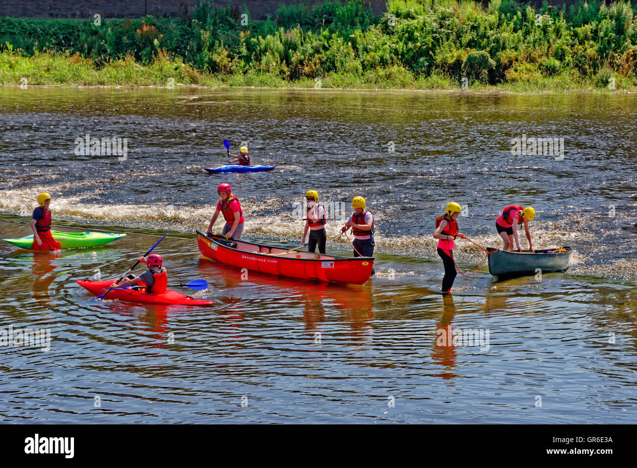 Canoeing and kayaking on the River Dee at Chester, county town of Cheshire, England. UK Stock Photo