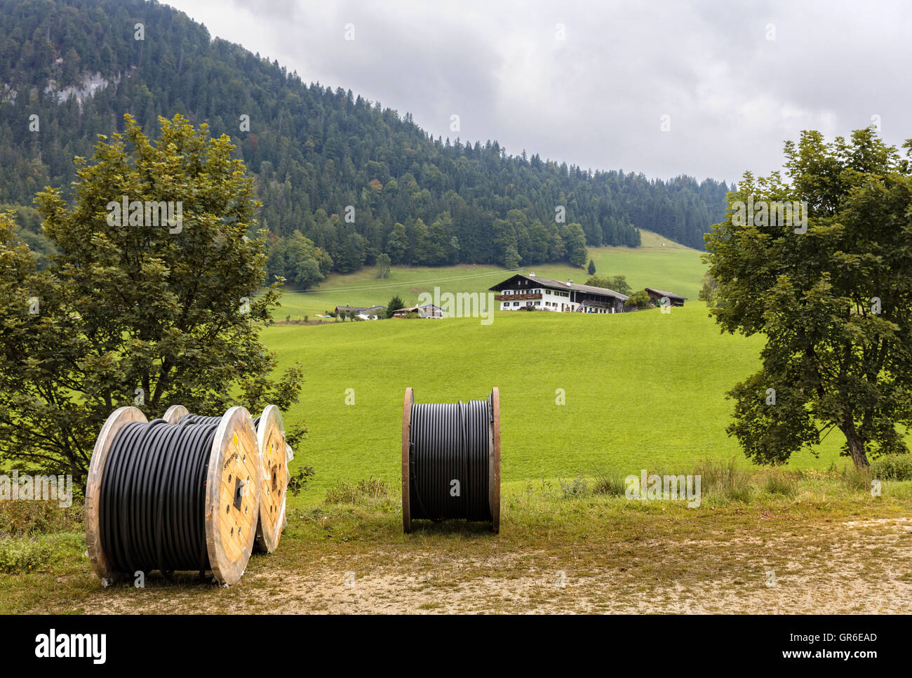 Reel With Telephone Cable Stock Photo Alamy