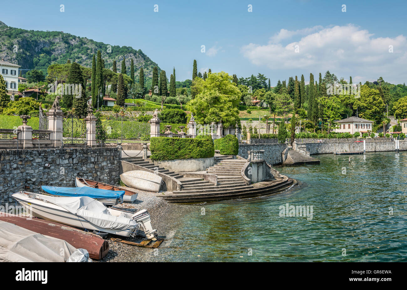 View at the waterfront of Lenno at Lake Como, Lombardy, Italy Stock Photo