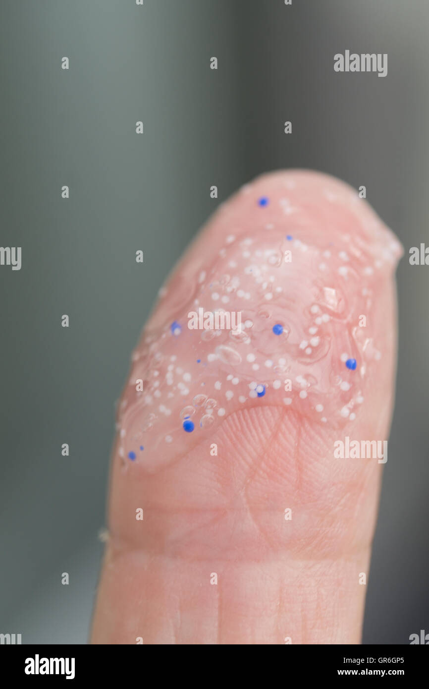 Microbeads within a mens health exfoliating gel Stock Photo