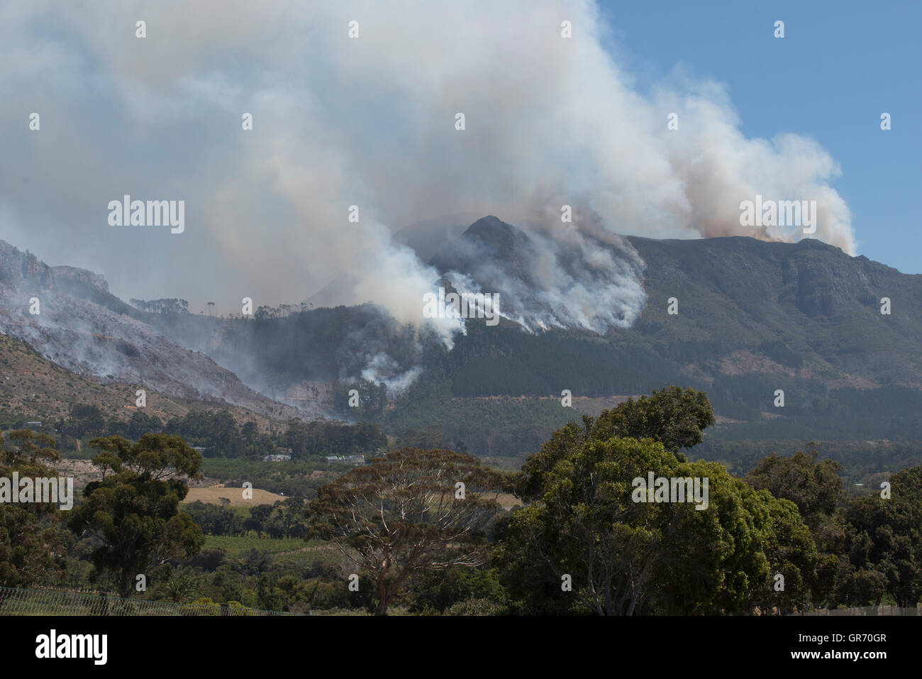 Fire on Table Mountain, Cape Town, Western Cape, South Africa Stock Photo