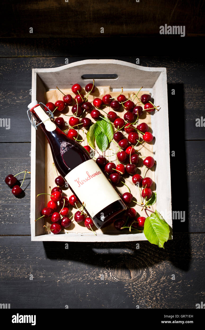 Cherries And Cherry Wine Stock Photo Alamy