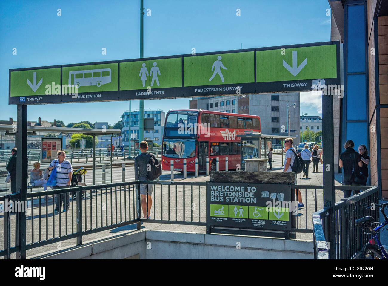 Entrance to Bretonside bus station from Exeter Street Plymouth. Stock Photo