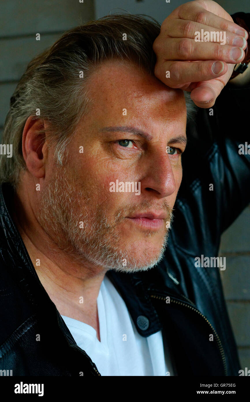 Man With Leather Jacket Stock Photo