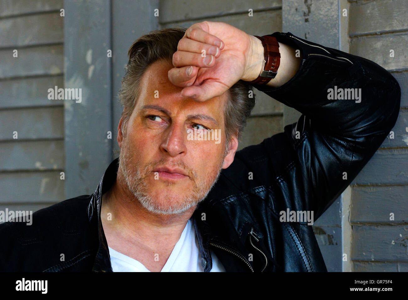 Man With Leather Jacket Stock Photo