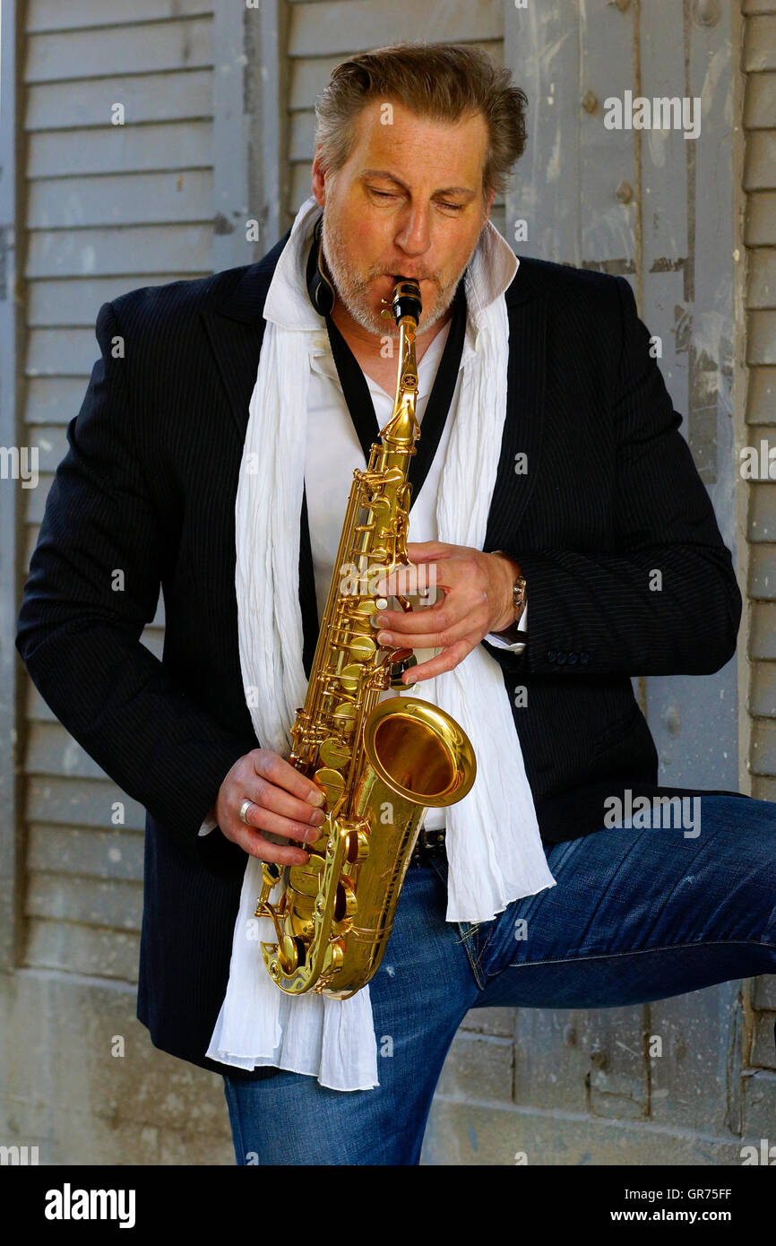 Man With Saxophone Stock Photo